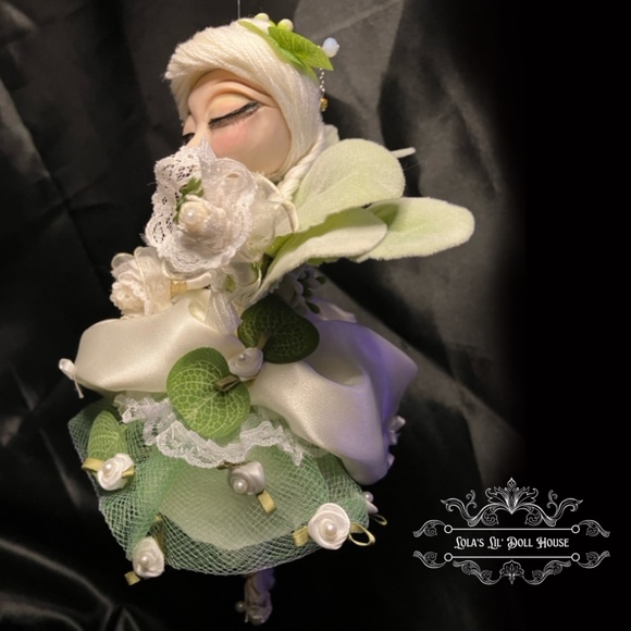 *SOLD* Flower Fairy Doll Puppet OOAK Sculpted Green Forest White Angel Sprite - Picture 14 of 15